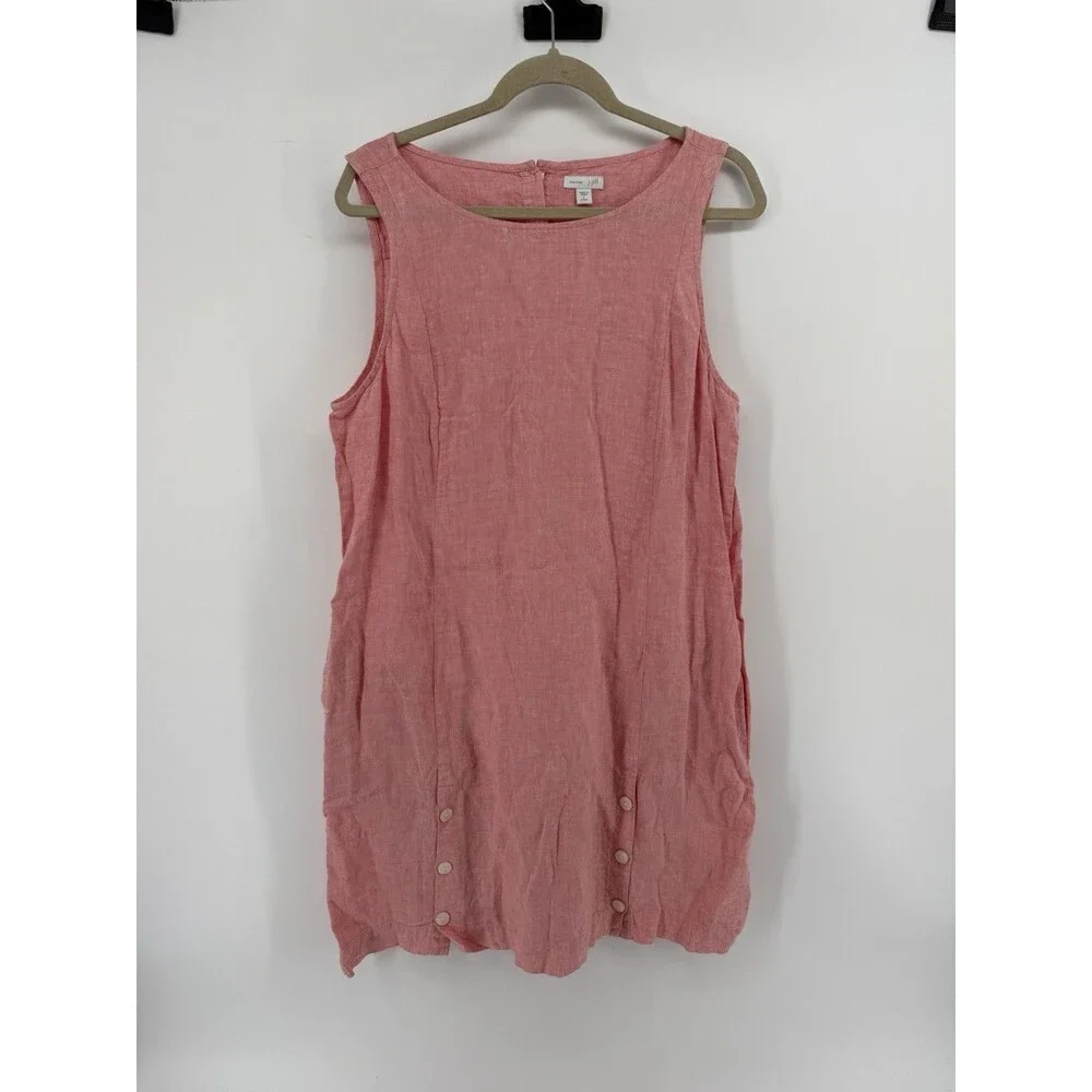 J Jill Dress Women Love Linen Pockets Boho Relaxed Lightweight pink Large petite - Picture 2 of 12